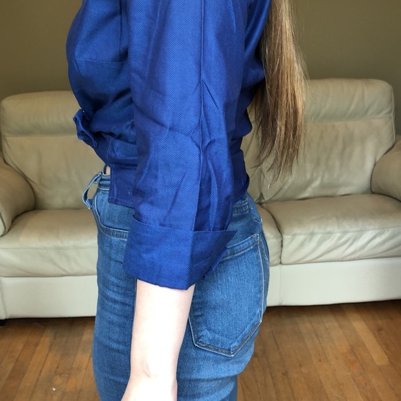 Talbots blue textured button down blouse - Picture 7 of 9